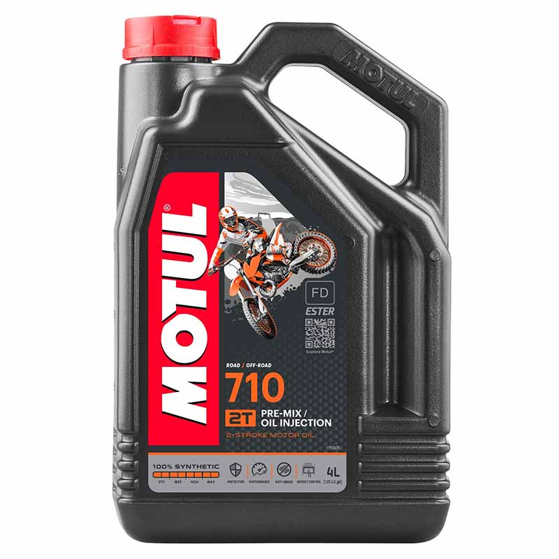 104034 Масло MOTUL 710 2T моторное, 100% синтетическое для двухтактных двигателей мотоциклов, 1 литр MOTUL 710 2T 4 л.